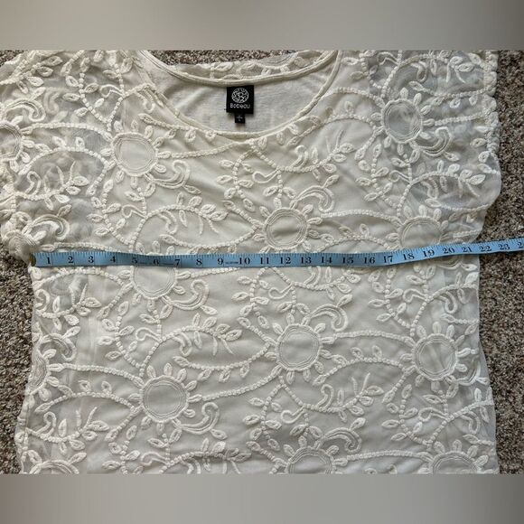 Bobeau Women’s Off White Floral Lace Overlay Boho Blouse Top Size Large - Picture 9 of 10